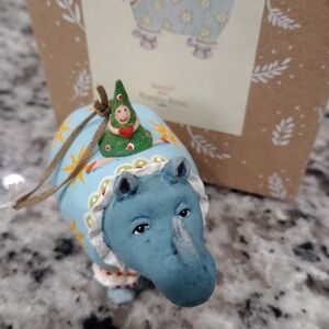 Blue Hippo Holiday Ornament by